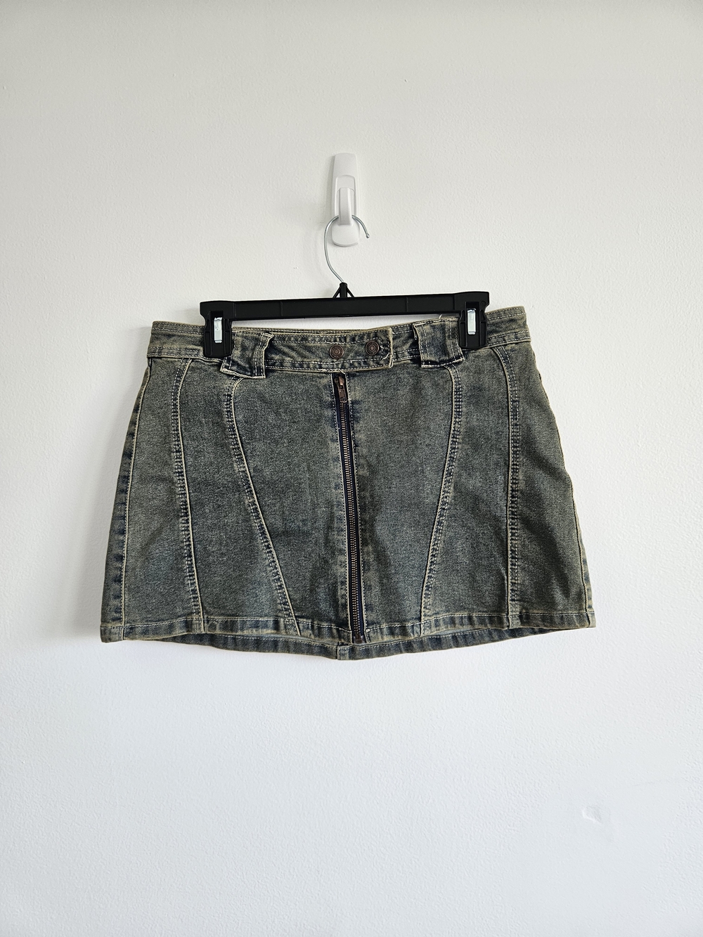 Almost Famous Washed Denim Mini Skirt with Front Zip Size Medium